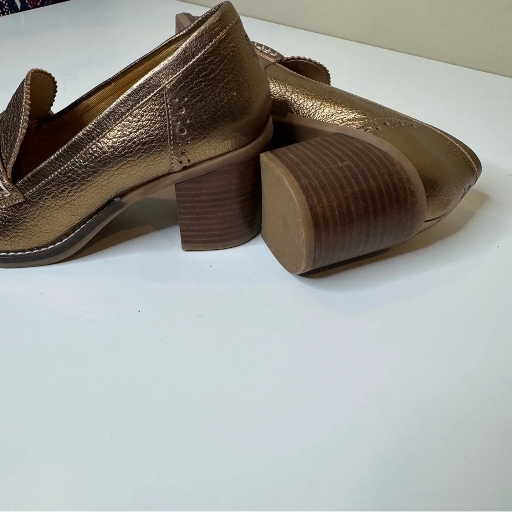 Hush puppy Hannah Chunky Heeled Penny Loafers Antique gold size 8.5